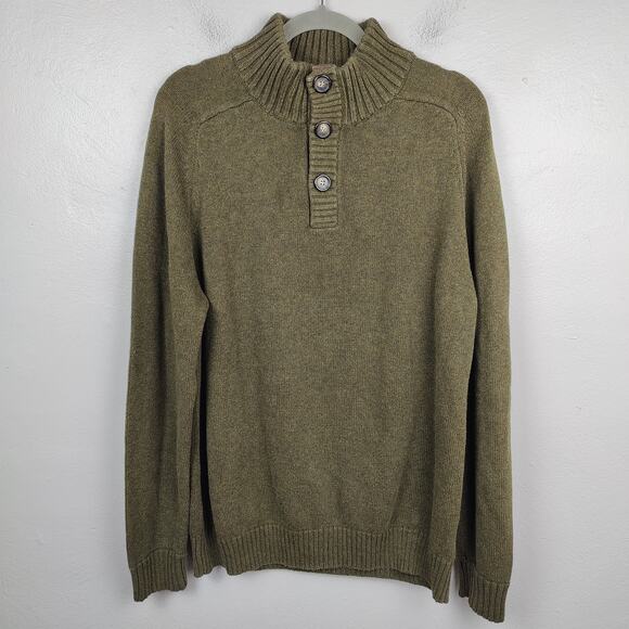 J‎ Crew Knit Henley Sweater Mens Large Olive Green Thick Preppy Casual - Picture 1 of 6